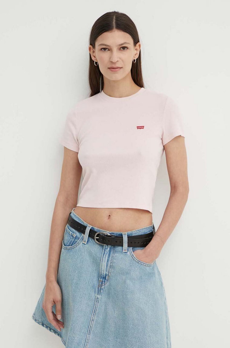 Levi's t-shirt damski kolor różowy z półgolfem A7419