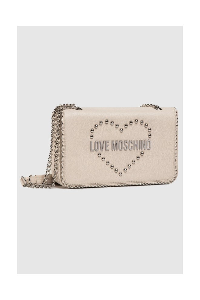 LOVE MOSCHINO Beżowa torebka listonoszka ze srebrnym sercem