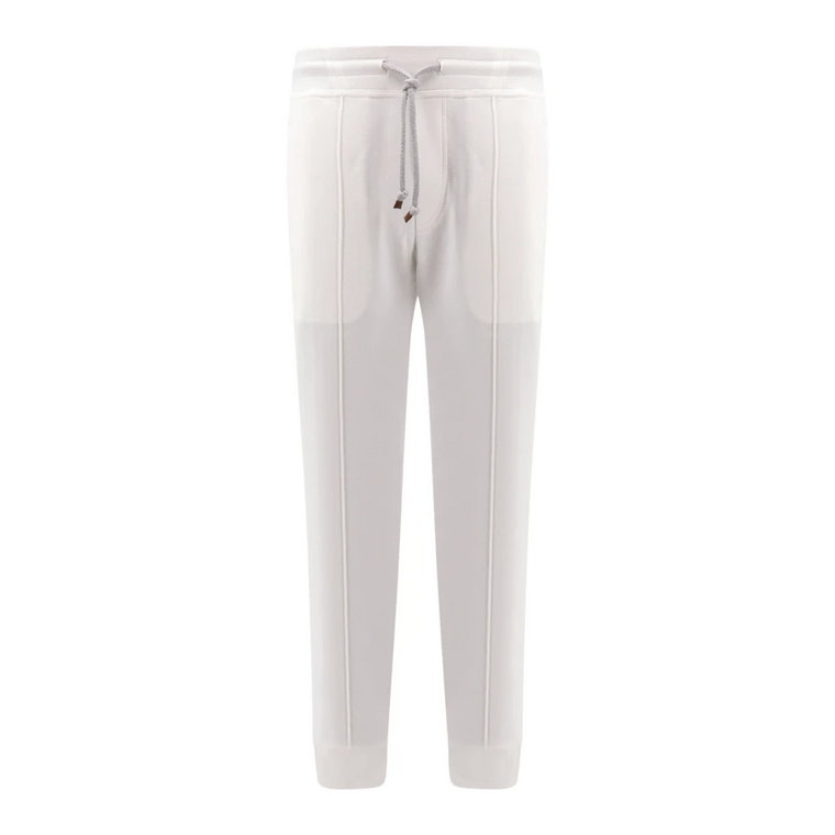 Białe bawełniane spodnie elastyczny pas Brunello Cucinelli