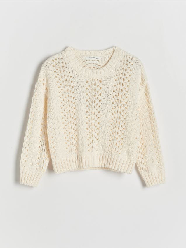 Reserved - Ażurowy sweter - złamana biel