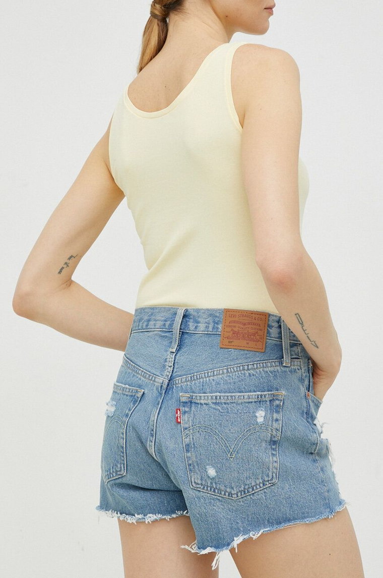 Levi's szorty jeansowe damskie kolor niebieski gładkie high waist