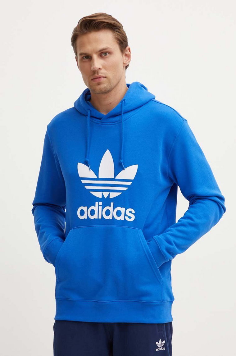 adidas Originals bluza bawełniana męska kolor niebieski z kapturem z nadrukiem IZ1855