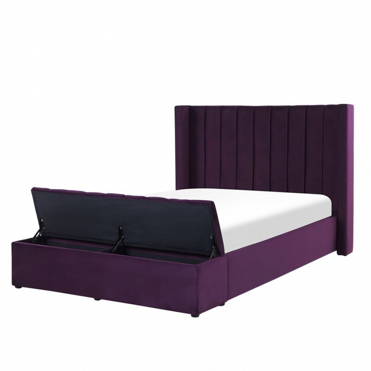 Łóżko welurowe z ławką 140 x 200 cm fioletowe NOYERS kod: 4251682247368