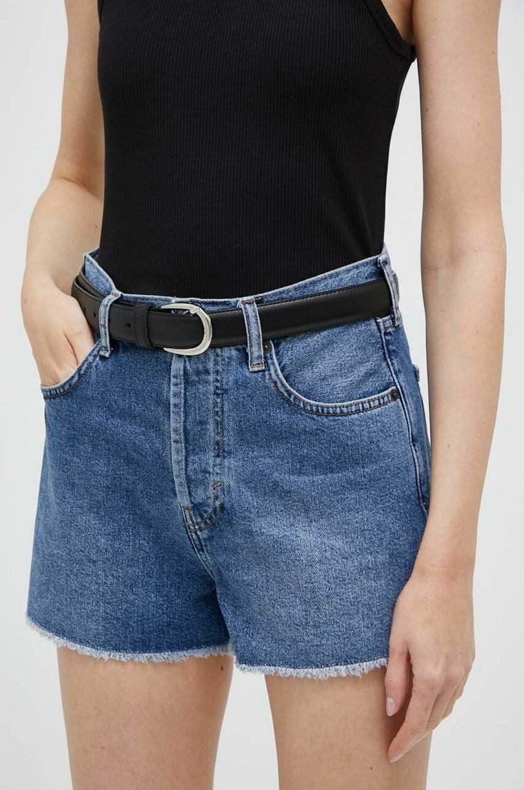 Sisley szorty jeansowe bawełniane kolor niebieski gładkie high waist