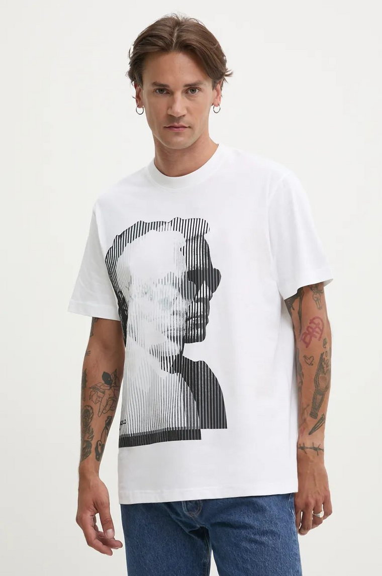 Karl Lagerfeld Jeans t-shirt bawełniany męski kolor biały z nadrukiem 246D1705