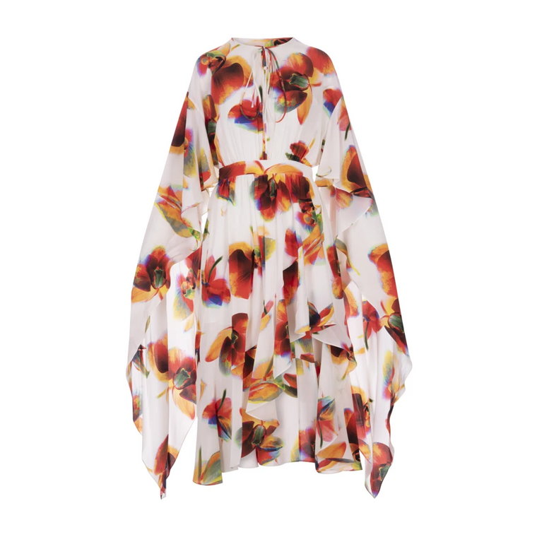 Midi Sukienka z Solarised Orchid Print Alexander McQueen