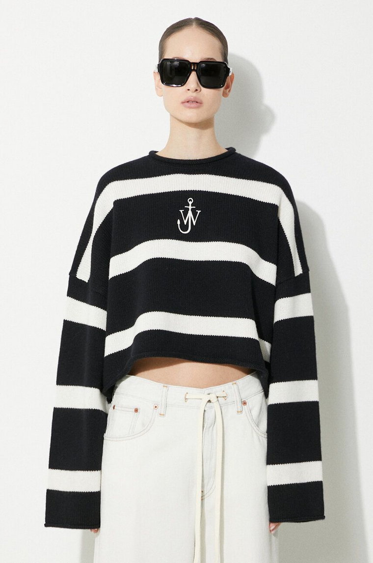 JW Anderson sweter wełniany Cropped Anchor Jumper damski kolor czarny  KW1121.YN0264.901