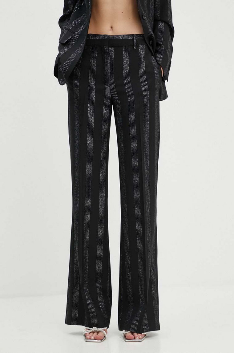MSGM spodnie wełniane kolor czarny proste high waist 3741MDP01A.247604