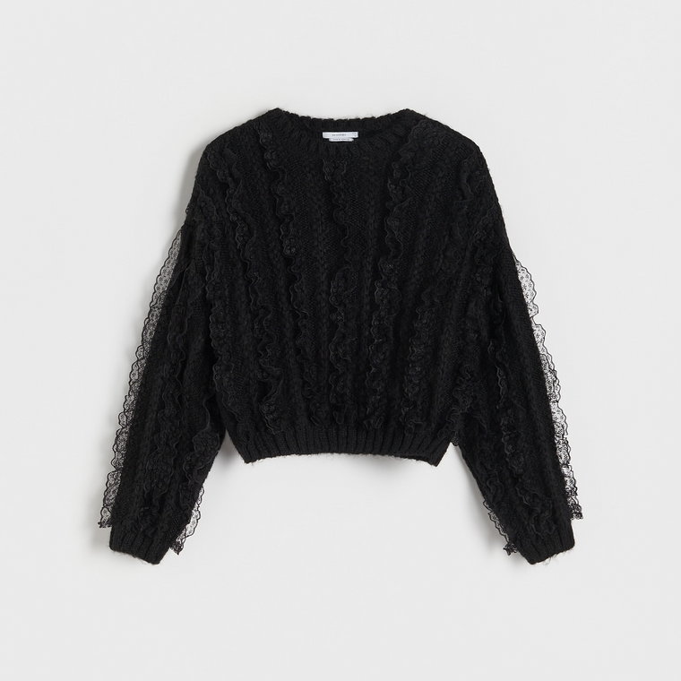 Reserved - Sweter z koronką - czarny