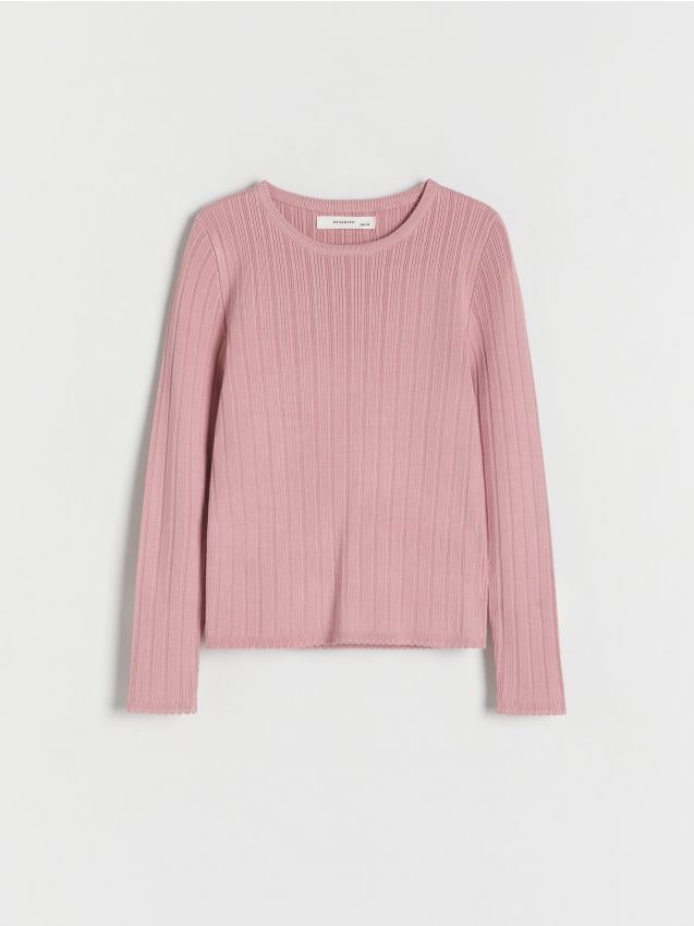 Reserved - Prążkowany sweter - różowy
