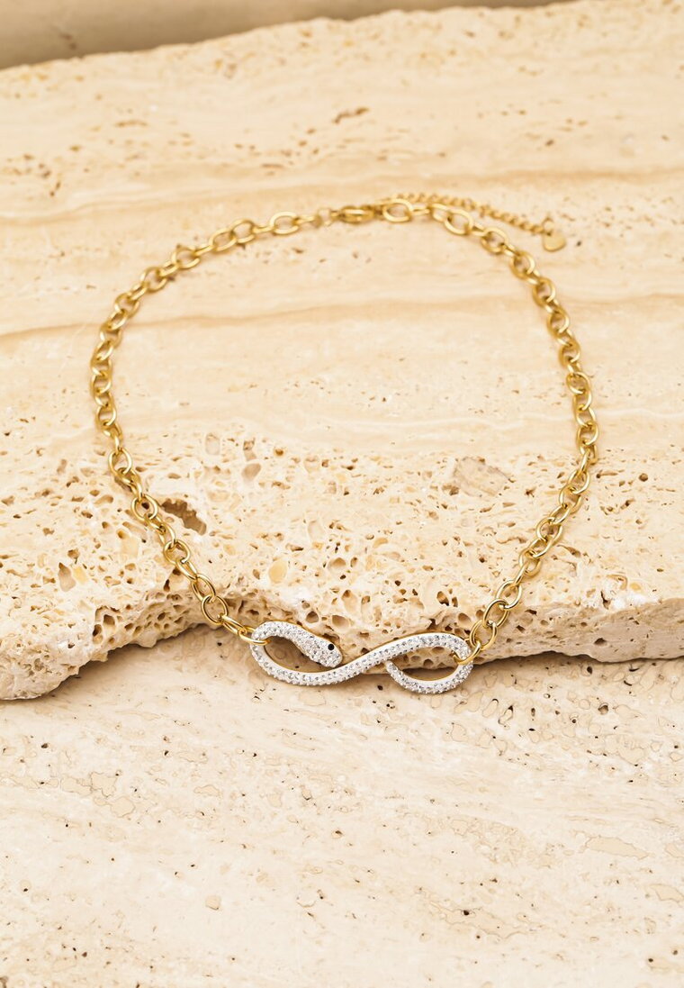 Srebrno-Złoty Naszyjnik z Wężem Układającym się na Wzór Symbolu Nieskończoności Narutia