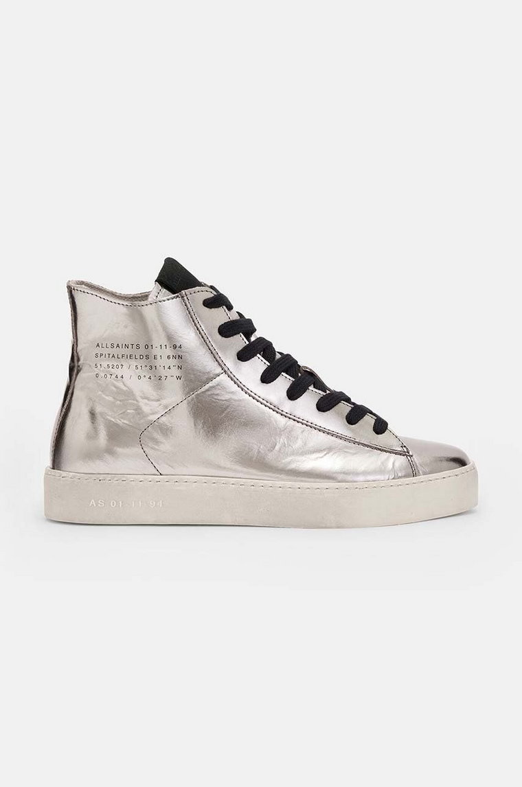 AllSaints trampki skórzane Tana Met High Top damskie kolor srebrny W118FB