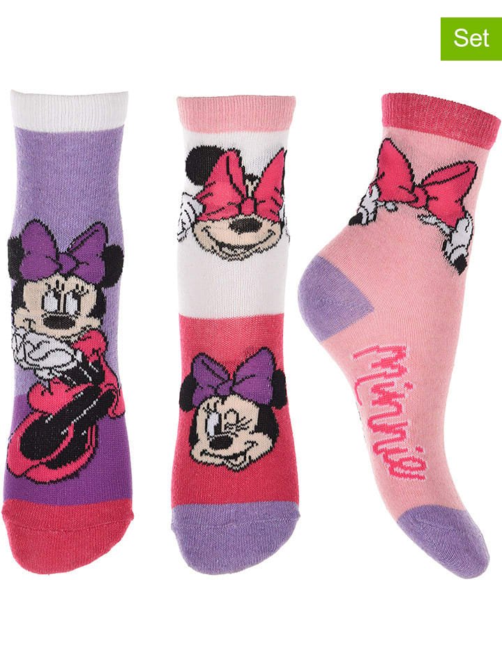 Disney Minnie Mouse Skarpety (3 pary) "Minnie" w kolorze jasnoróżowym