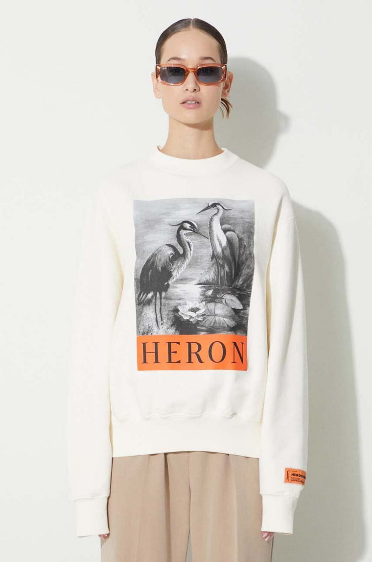 Heron Preston bluza bawełniana Nf Heron Bw Crewneck damska kolor beżowy z nadrukiem HWBA014C99JER0030110