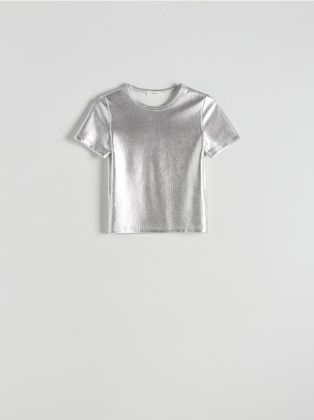 Reserved - Bluzka z metalicznym połyskiem - srebrny