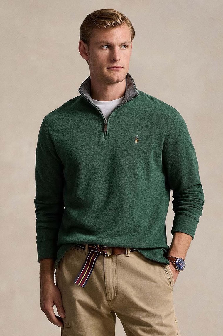 Polo Ralph Lauren sweter bawełniany kolor zielony lekki z półgolfem