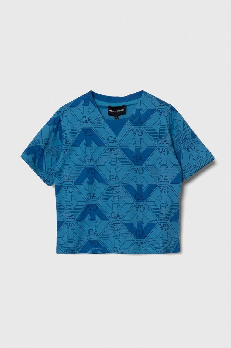 Emporio Armani t-shirt bawełniany dziecięcy kolor niebieski wzorzysty