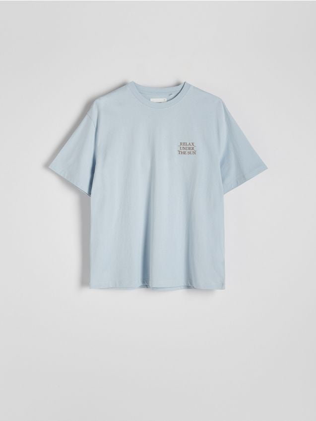 Reserved - T-shirt regular z nadrukiem na plecach - jasnoniebieski