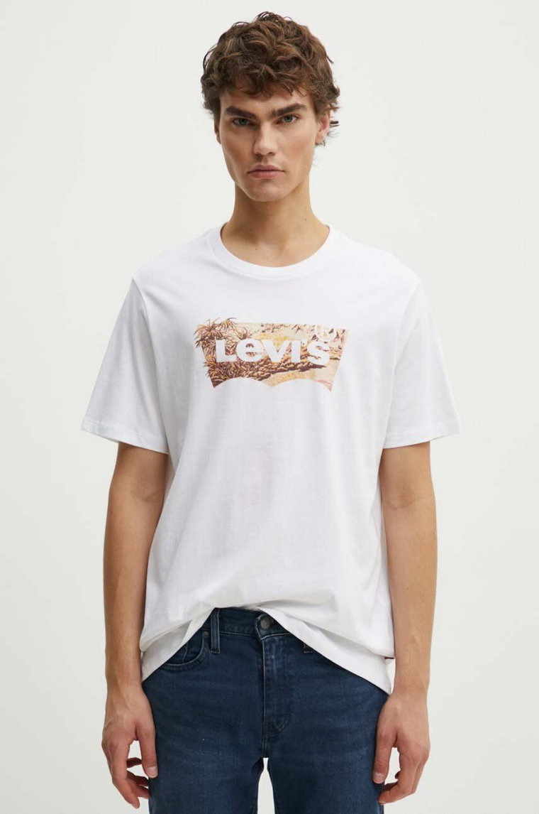 Levi's t-shirt bawełniany męski kolor biały z nadrukiem