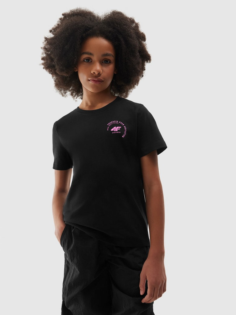 T-shirt gładki dziewczęcy - czarny