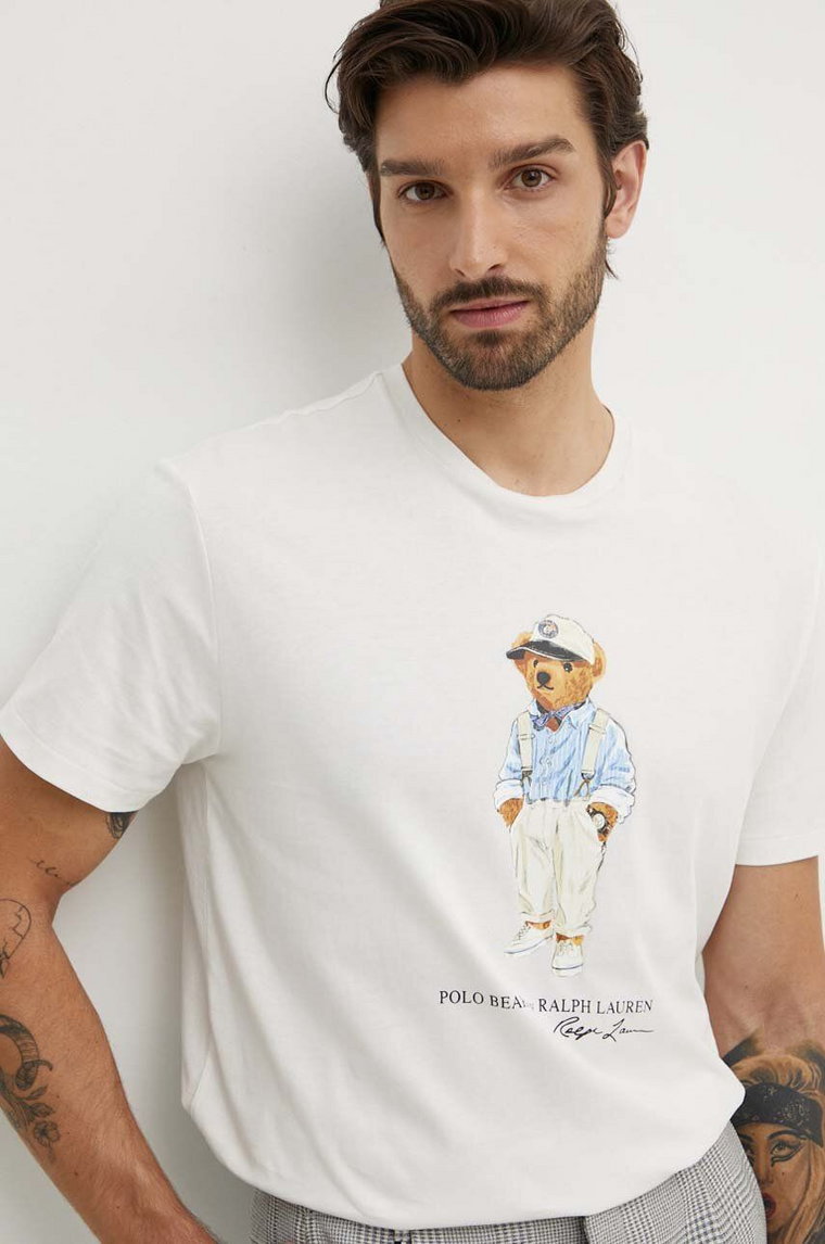 Polo Ralph Lauren t-shirt bawełniany męski kolor biały z nadrukiem