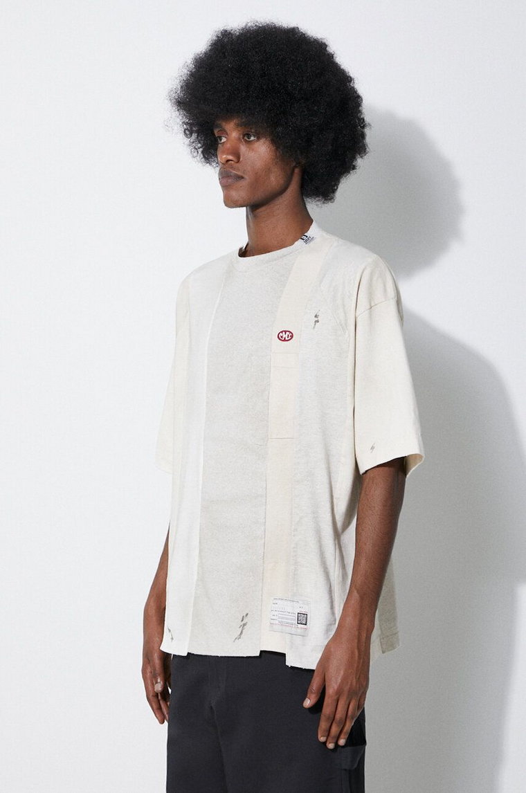 Maison MIHARA YASUHIRO t-shirt bawełniany Vertical Switching męski kolor beżowy wzorzysty A12TS621