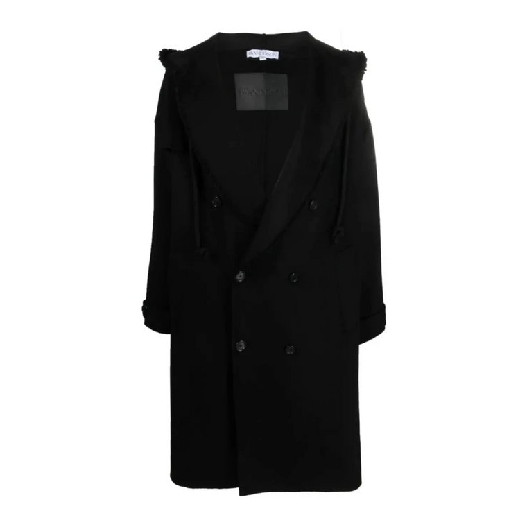 Czarny płaszcz z kapturem - Nowoczesny styl JW Anderson
