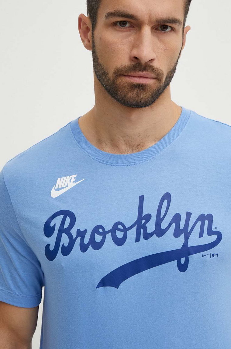 Nike t-shirt bawełniany Brooklyn Dodgers męski kolor niebieski z nadrukiem