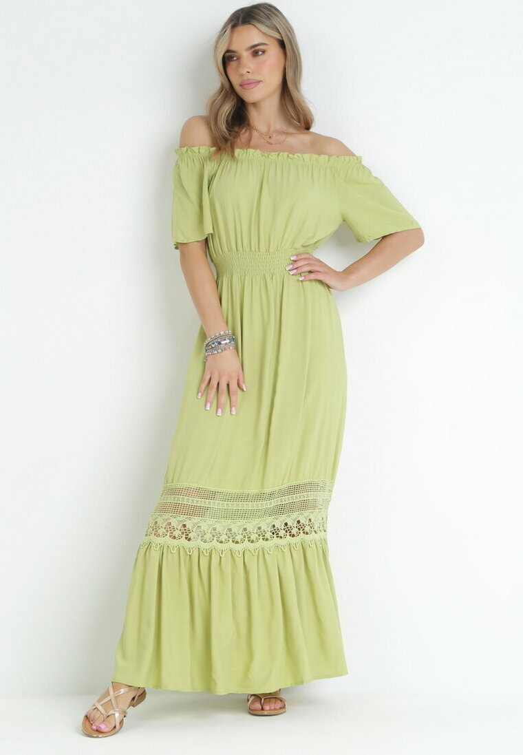 Zielona Sukienka Hiszpanka ze Zdobieniem z Koronki Zinnin