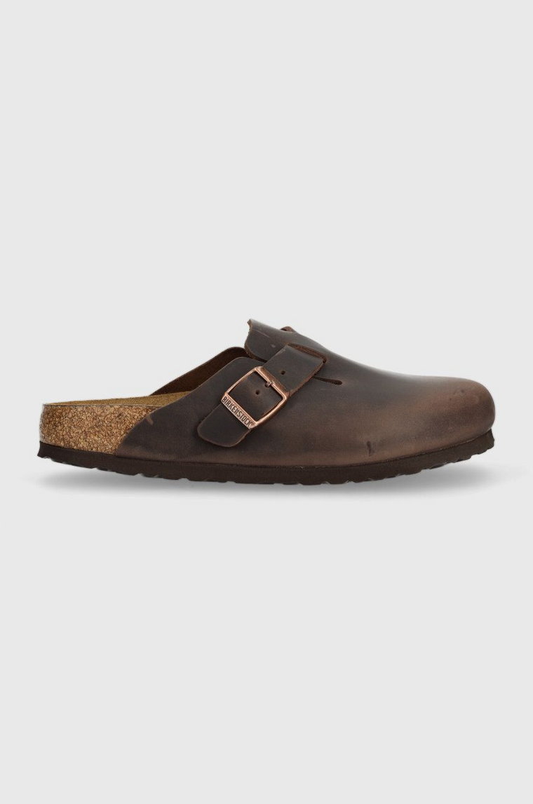 Birkenstock klapki nubukowe Boston SFB kolor brązowy 159713