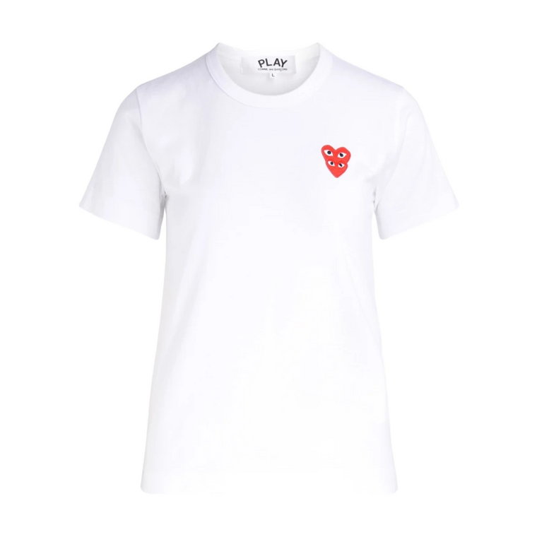 Biała damska koszulka z nakładanymi sercami Comme des Garçons Play