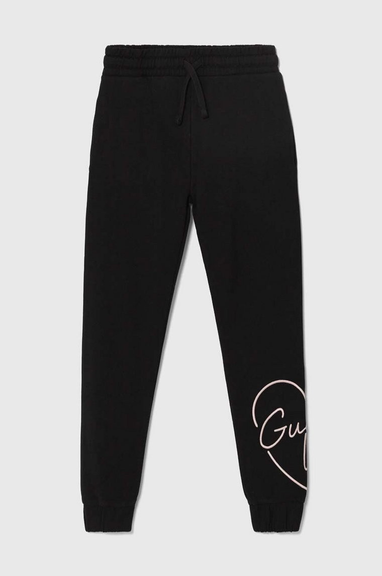Guess spodnie dresowe bawełniane dziecięce kolor czarny z aplikacją J4YQ16 KA6R3