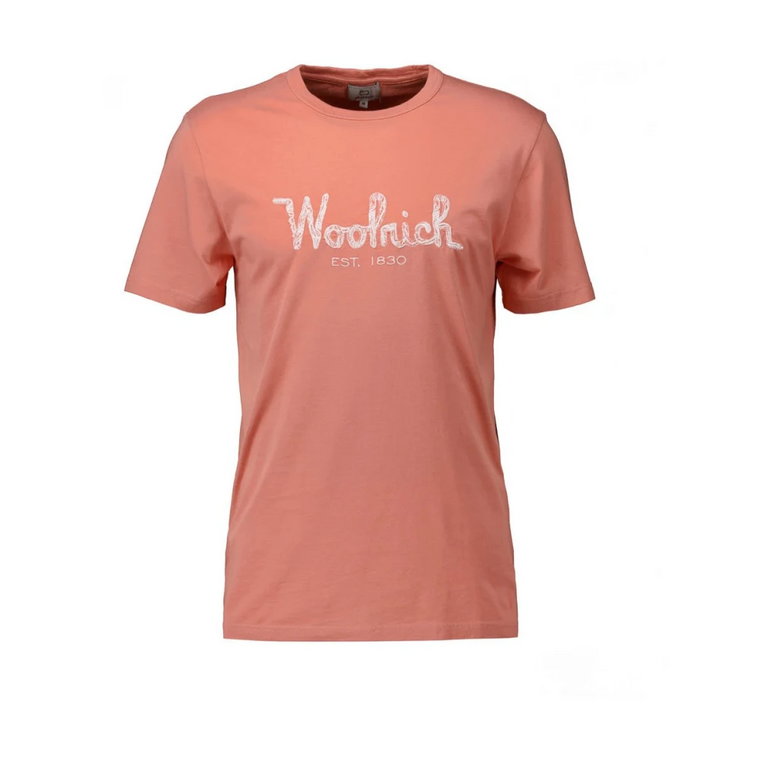 Koralowa koszulka z haftowanym logo Woolrich
