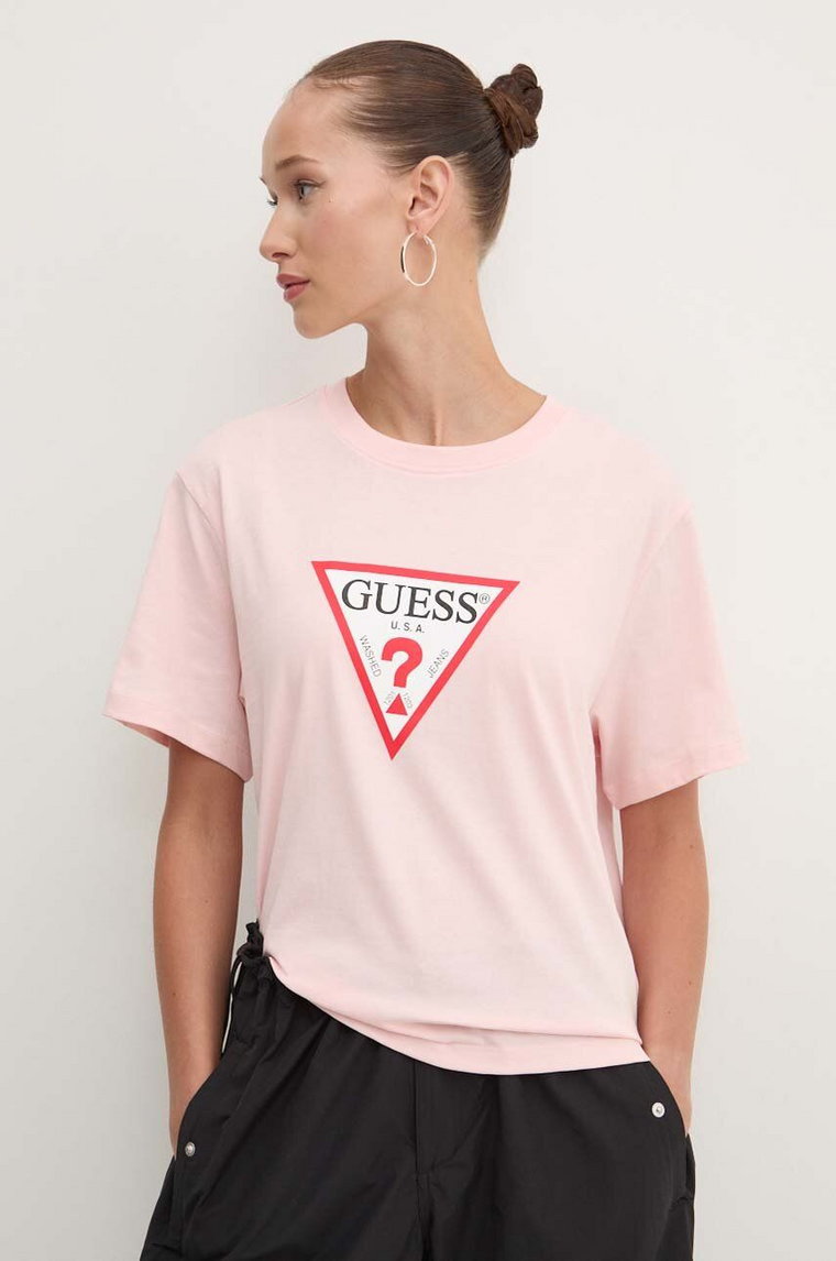 Guess Jeans t-shirt bawełniany damski kolor różowy W4YI73 K8HM0