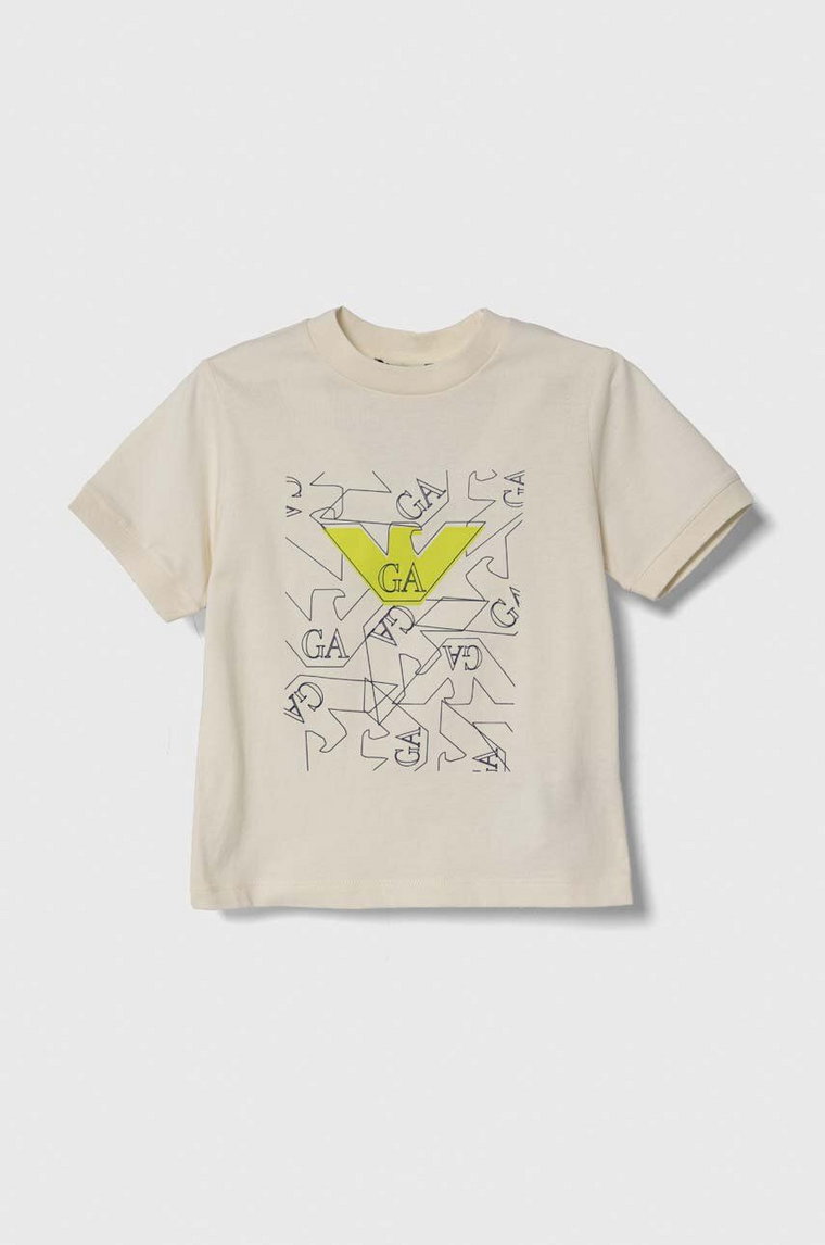 Emporio Armani t-shirt bawełniany dziecięcy kolor beżowy z nadrukiem