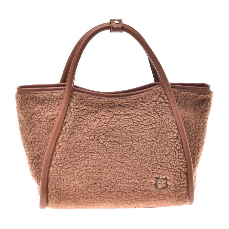 Fur handbag with tobacco leather inserts Baldinini