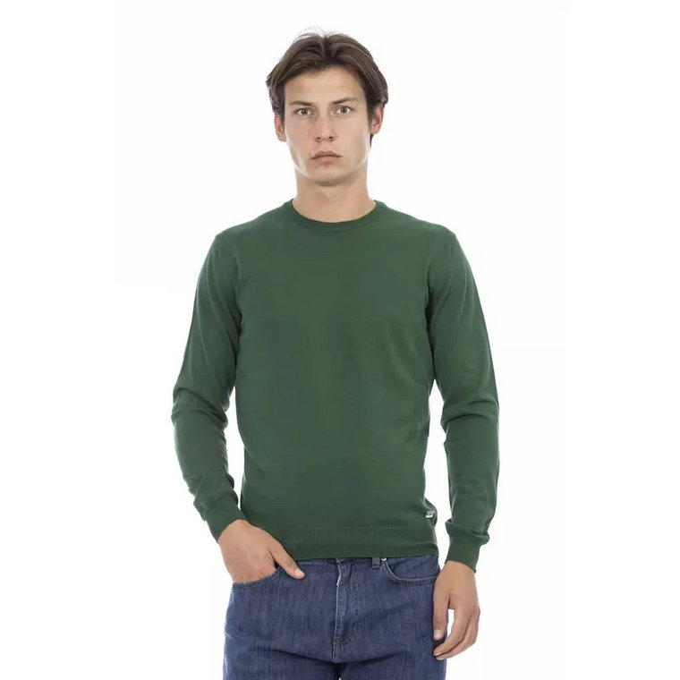 Zielony Sweter z Bawełny, Długi Rękaw, Żebrowany Kołnierz Baldinini