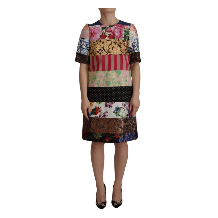 Wielokolorowa Patchworkowa Sukienka Mini w Stylu Sheath Dolce & Gabbana