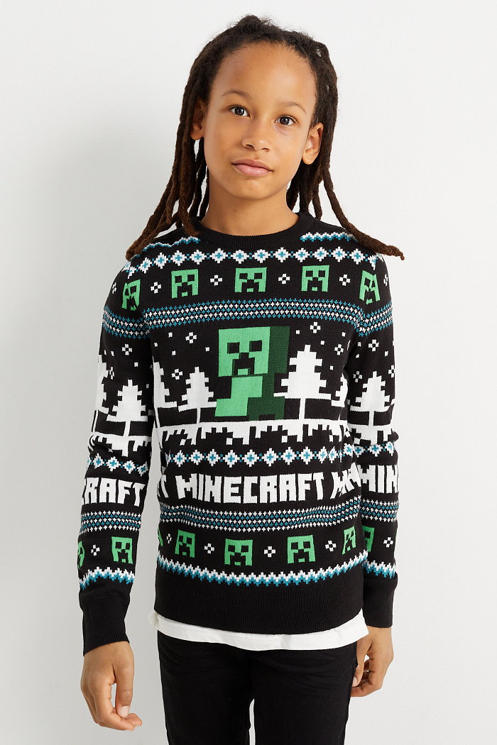 C&A Minecraft-sweter w bożonarodzeniowym stylu, Czarny, Rozmiar: 158-164