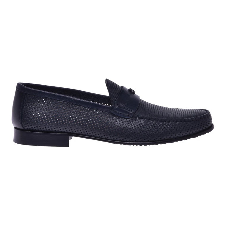 Navy blue perforated calfskin loafers Baldinini