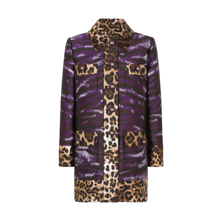 Płaszcz z dżakardu z nadrukami leoparda i tygrysa Dolce & Gabbana
