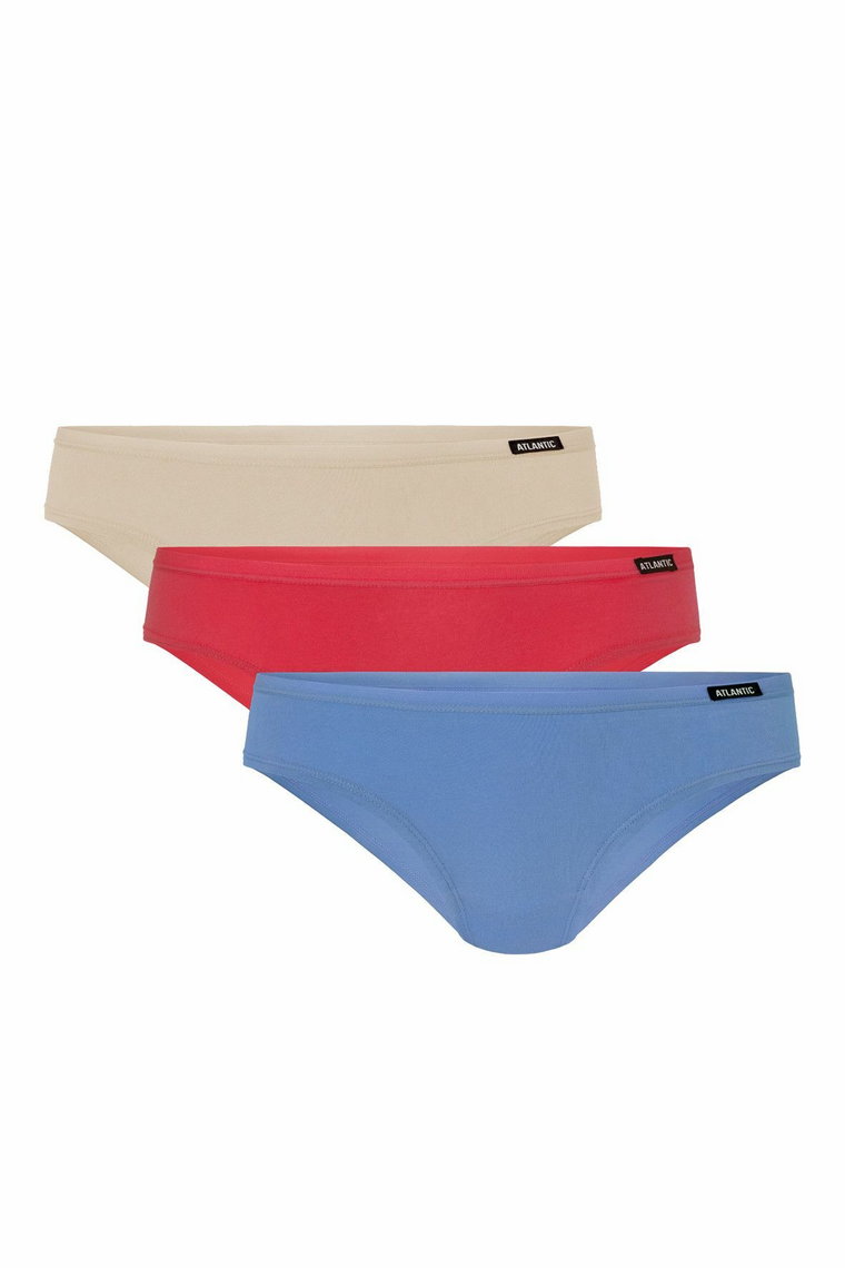 Figi damskie bikini Atlantic różowe, beżowe, niebieskie 3-pack