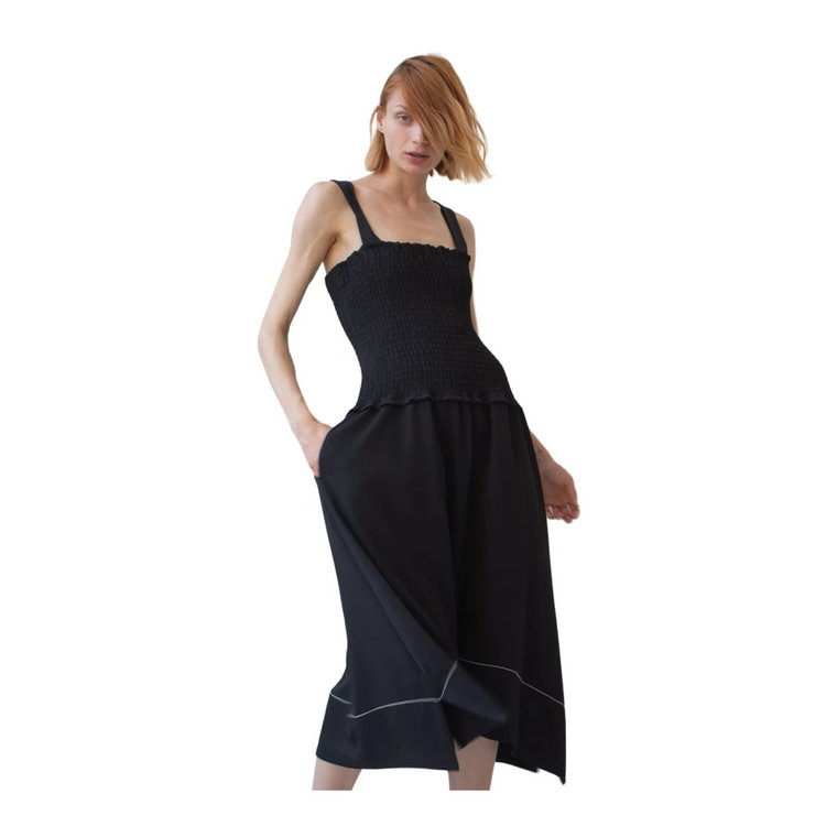 Czarna Sukienka Midi z Marszczeniami i Kwadratowym Dekoltem Proenza Schouler