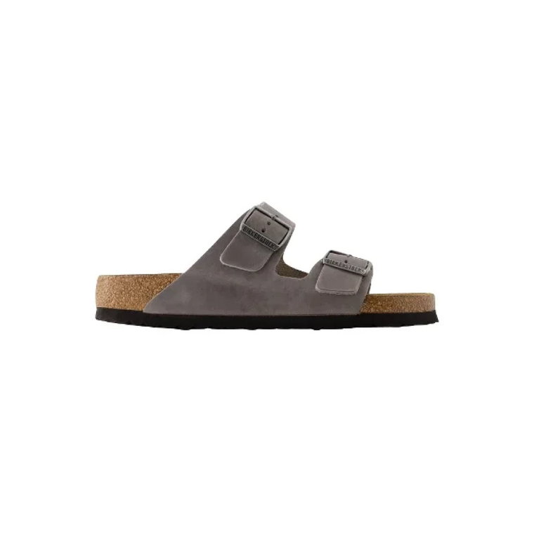 Szare Skórzane Slidersy Birkenstock