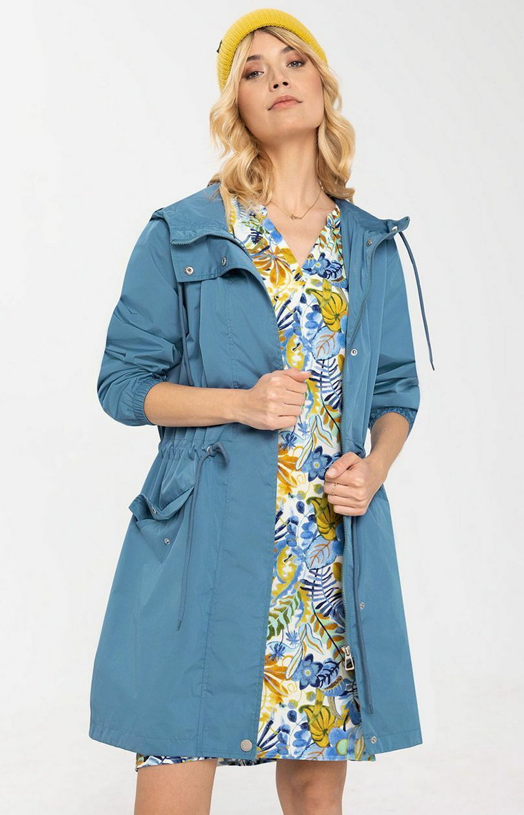 Płaszcz damski przejściowy w kolorze niebieskim J-CLEM, Kolor niebieski, Rozmiar XL, Volcano