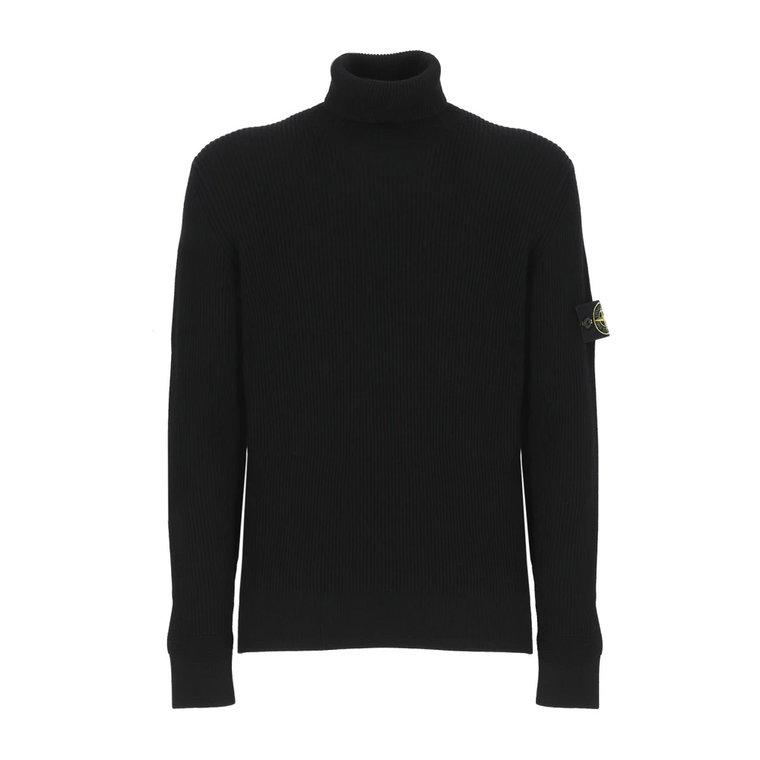 Czarny wełniany sweter z żebrowaniem dla mężczyzn Stone Island