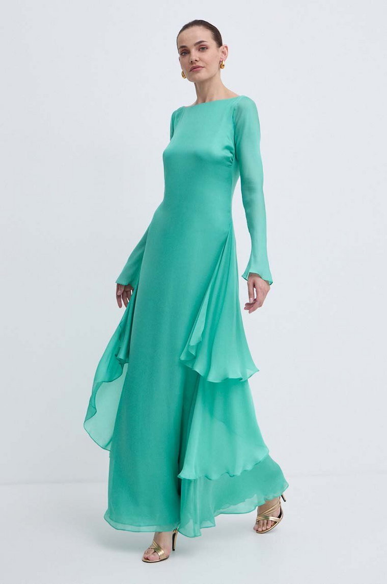 Luisa Spagnoli sukienka jedwabna RUNWAY COLLECTION RUNWAY COLLECTION kolor zielony maxi rozkloszowana 541121