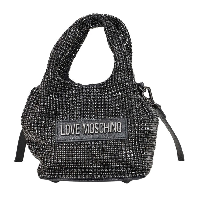 Czarna torebka z kryształkami i logo Love Moschino