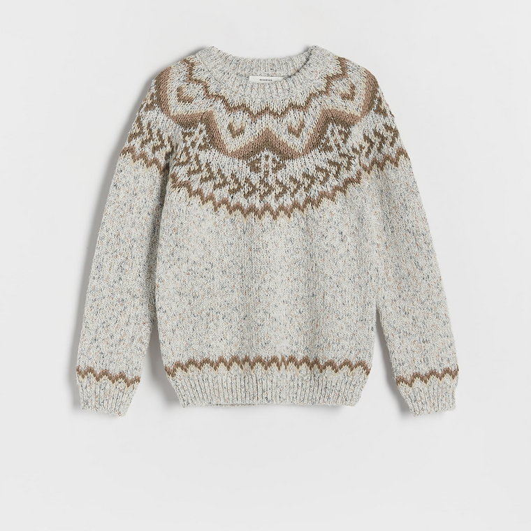 Reserved - Żakardowy sweter oversize - jasnoszary