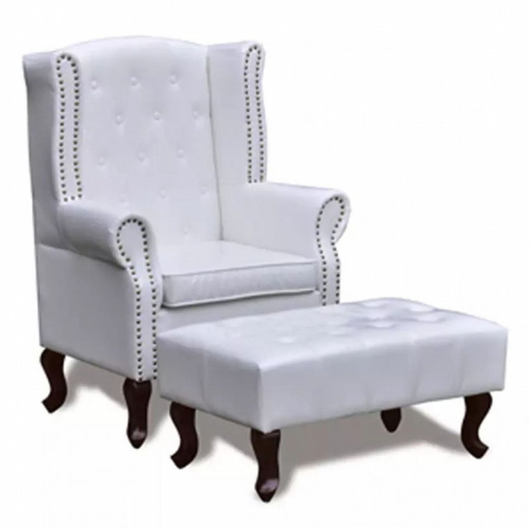 Fotel z podłokietnikami i podnóżkiem biały kod: V-60653